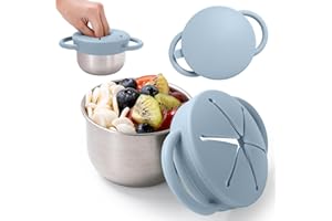Bufilea 1 Pack Snack Containers for Toddlers, 3-in-1 Stainless Steel Toddler Snack Cups with Removable Silicone Food Catcher & Travel Lids, No-Spill Snack Container for Baby Self-feeding