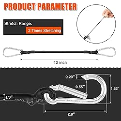 Bungee Cords with Carabiner Hooks, 12 Inch Small