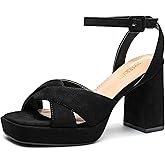 KHPAERMEI Chunky Platform Heels for Women 3.54 Inches Heeled Sandals Comfy Suede Open Toe Ankle Strap Dress High Heels Prom Wedding