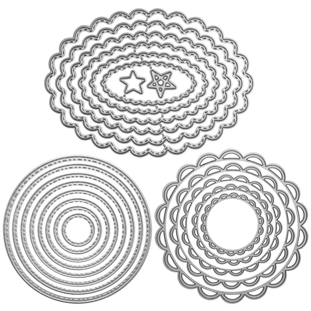 FineGood Metal Cutting Dies for Embossing and DIY Crafts - Flower Circle Oval Cutting Dies Set of 3