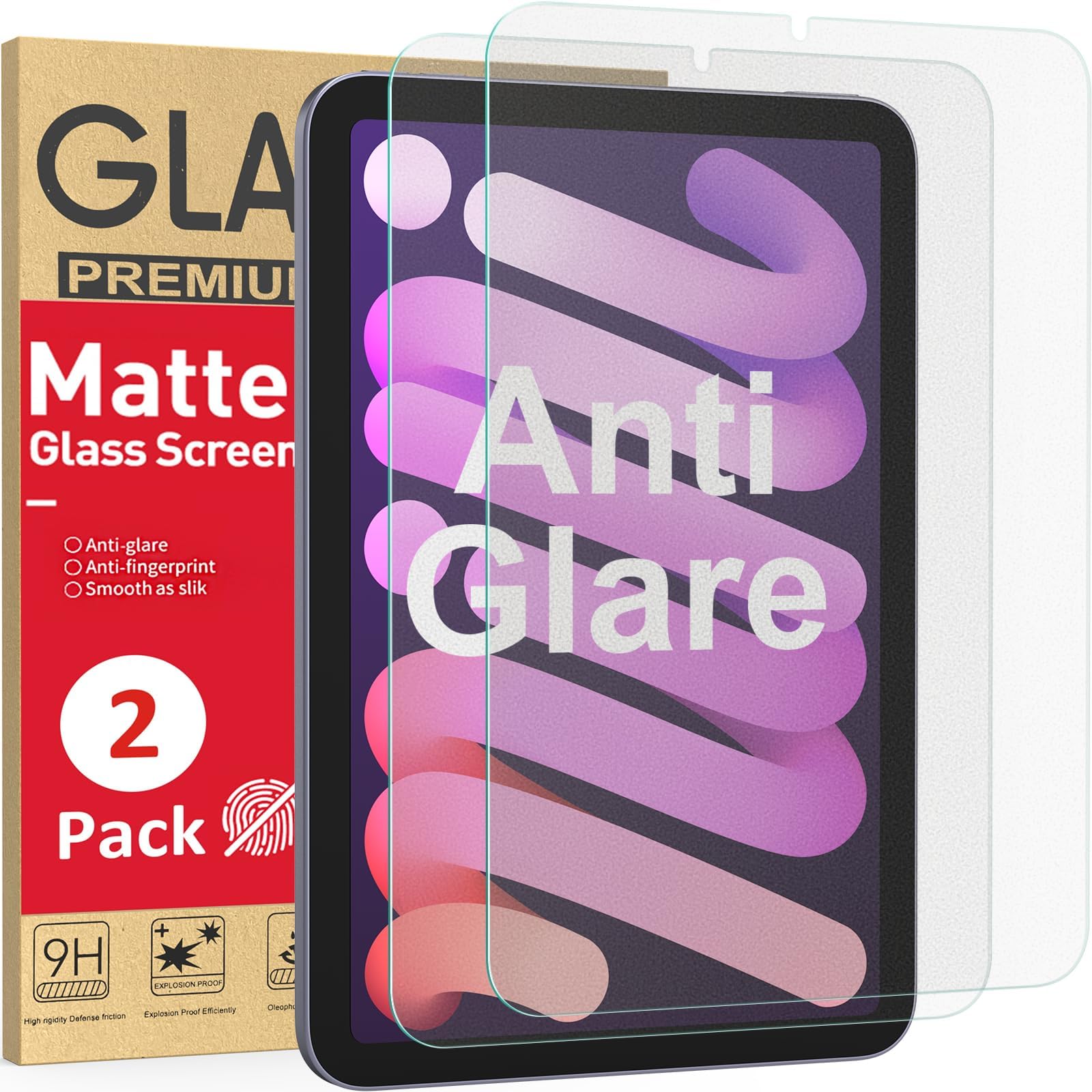 Photo 1 of Ambison 2 Pack Matte Glass Screen Protector Designed for iPad Mini A17 Pro 2024 & iPad Mini 6 2021 8.3", Anti-Glare/Easy Installation/Smooth as Silk, Tempered Glass for iPad Mini 7/6th Generation