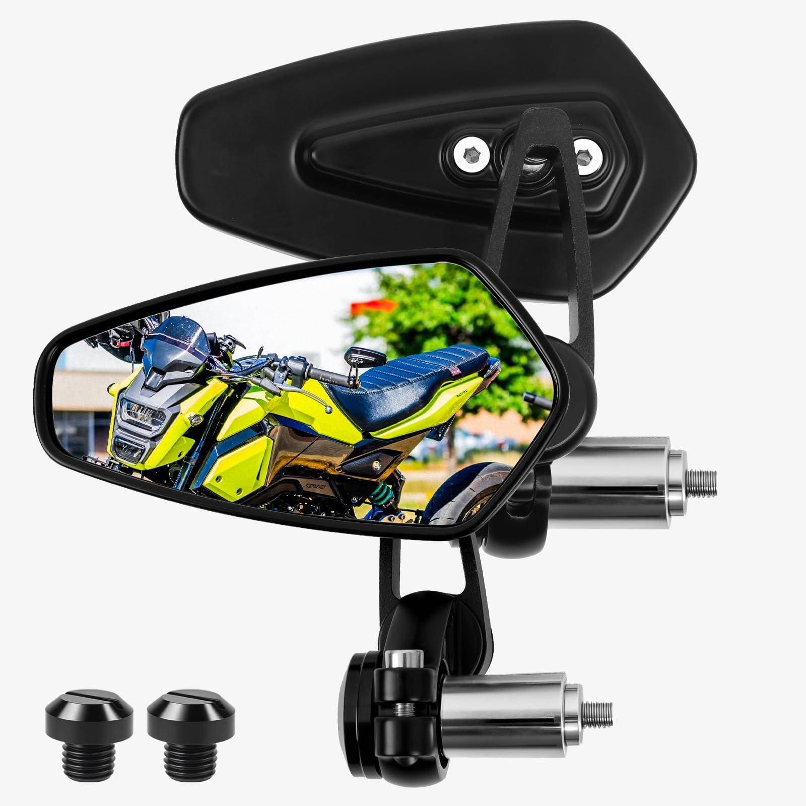 Photo 1 of Motorcycle Mirrors for Handlebars, 7/8" Bar End Mirrors Include Mirror Plugs Compatible with Honda Grom MSX125 Z650 Z125 pro Z750 Z800 MT-07 MT-03 MT-09 FZ-07 FZ09 FZ8 FZ6R0 GSX-S125 (Black)