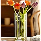 GIDARY 8 inch Clear Glass Flower Vases,Ribbed Vase for Centerpiece Table Home Indoor Desk Decor, Modern Boho Style Vase for Wedding House Gift