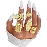 Uarein Chunky Gold Irregular Leaf Pearl Knuckle Rings Set for Women,Vintage Aesthetic Geometric Dome Stacked Joint Ring,Statement Jewelry Accessories Gifts