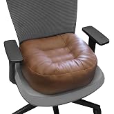 YOUFI Leather Seat Cushion Extra-Thick Booster for Office Chair to Rise Height - Full Filling for Support - with Breathable Cover, Handle and Buckle - Relieves Back Pain &ndash; 18"x16"x6" (Brown)