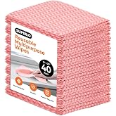Superio Handy Wipes for Kitchen - Red Reusable Multi-Purpose Heavy-Duty Cleaning Cloth for House, Bathroom, and Office. Disposable Dish Towel, 40 Pack