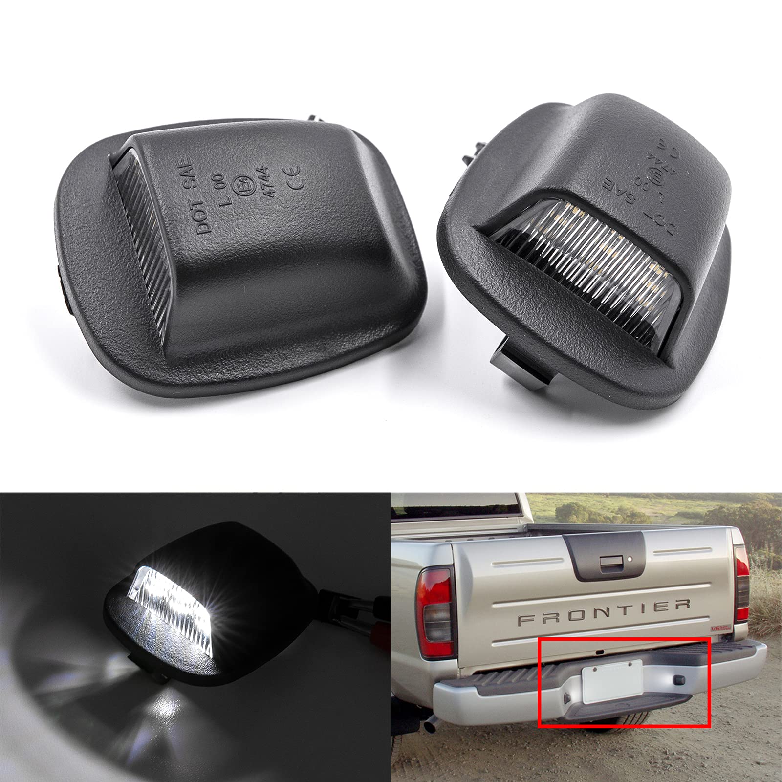 Photo 1 of LED License Plate Lights Compatible With 1999-2004 Nissan Xterra, 1998-2004 Nissan Frontier OEM Led Number Lamps Replacement 12-SMD White Rear Tag Light Assembly Kit Error Free