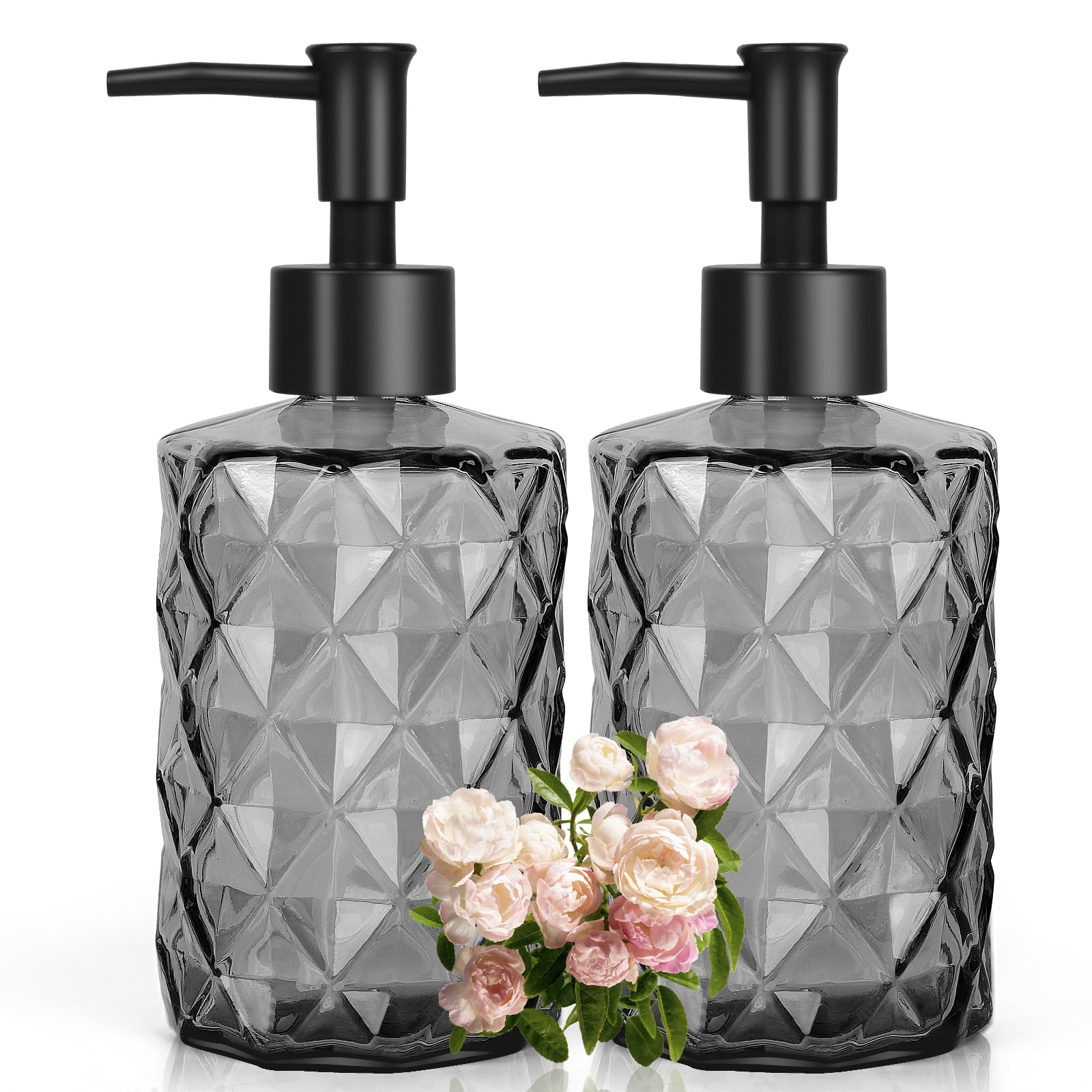 Photo 1 of 11oz Glass Soap Dispenser with Plastic Pump, Clear Black Bathroom Soap Dispenser for Hand Wash & Dish Wash, Elegant Dispenser for Dishwashing Liquid, Lotion, Shower Gel, Essential Oil