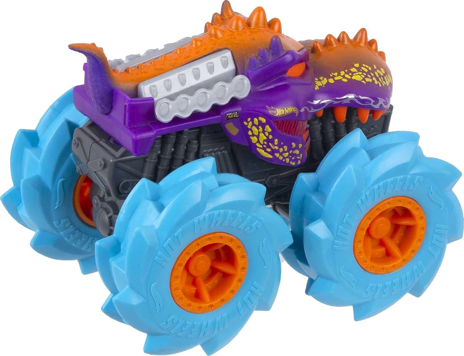 Hot Wheels GVK39 Monster Trucks Twisted Tredz Vehicles, Mega-Wrex 1:43 Scale Creature-Themed Toy Truck, Multicolor - Image 5