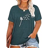 Binshre Plus Size Tops for Women Cute Graphic Tees Loose Fit Flower Printing Short Sleeve Crew Neck T Shirts
