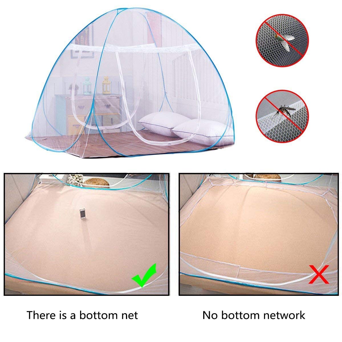 Pop-Up Mosquito Net Tent for Beds Anti Mosquito Bites Folding Design with Net Bottom for Babys Adults Trip (79 x71x59 inch) : Baby