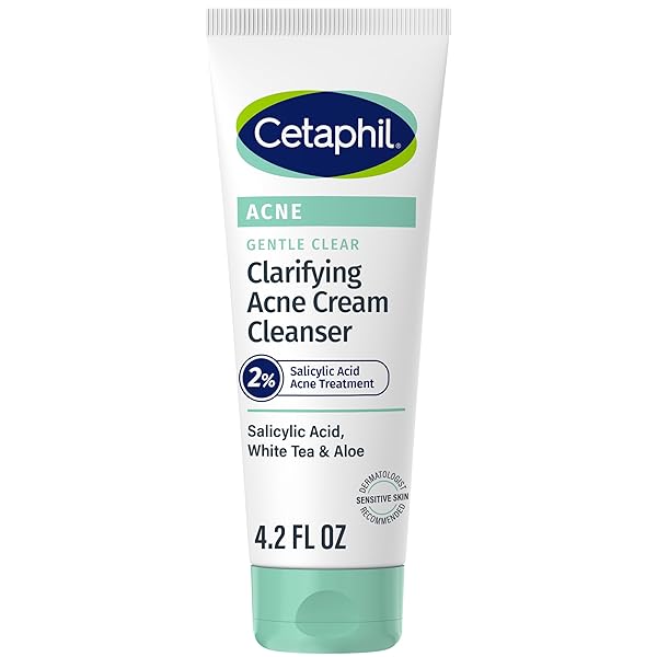 CETAPHIL ACNE FACE WASH, GENTLE CLEAR CLARIFYING ACNE CREAM CLEANSER WITH 2% SALICYLIC ACID, DEEP CLEANS & TREATS ACNE PRONE SKIN, SKIN CARE FOR SENSITIVE SKIN, 4.2OZ