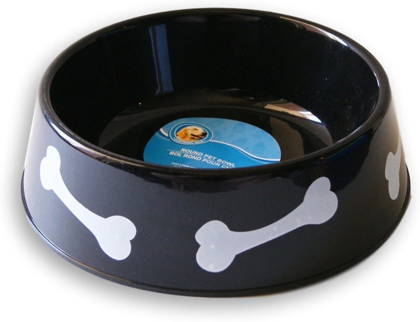 Black Plastic 6Cup Capacity Bone Pattern Dog Bowl 8.5 x