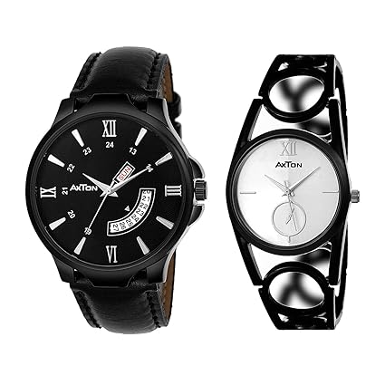 Black Strap Designer/Partywear Analog Watches for Couple