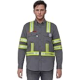 Small FR Shirt for Men Cat-2 Flame Resistant Shirt with High Visibility Reflective Tapes ATPV 8.7 Cal NFPA 70E Compliant