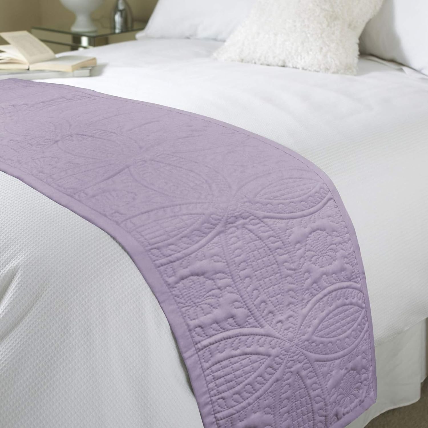 CC Paris Floral Embossed Quilted Bed Runner Throw 45cm x 220cm King