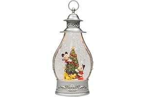 Disney Christmas Snow Globe Lantern with Mickey & Minnie LED Lighted Water Spinning Glitter Lantern Battery Operated Holiday Decoration (14” Tall) by Moments in Time