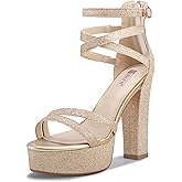 IDIFU Women's Platform Chunky High Heels Dress Sandals Open Toe Ankle Strap Strappy Wedding Bridal Party Dance Shoes For Women Bride
