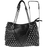 PRETYZOOM Rivet Chain Crossbody Bag for Women Stylish Studded Shoulder Bag in Pu Leather Compact Handheld Messenger for Daily Use and Outdoor Activities 7.28X5.90X3.54In