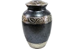 eSplanade Brass Cremation Memorial Jar Pot Container | Full Size Urn for Funeral Ashes Burial | Engraved Metal Urn | Black - 