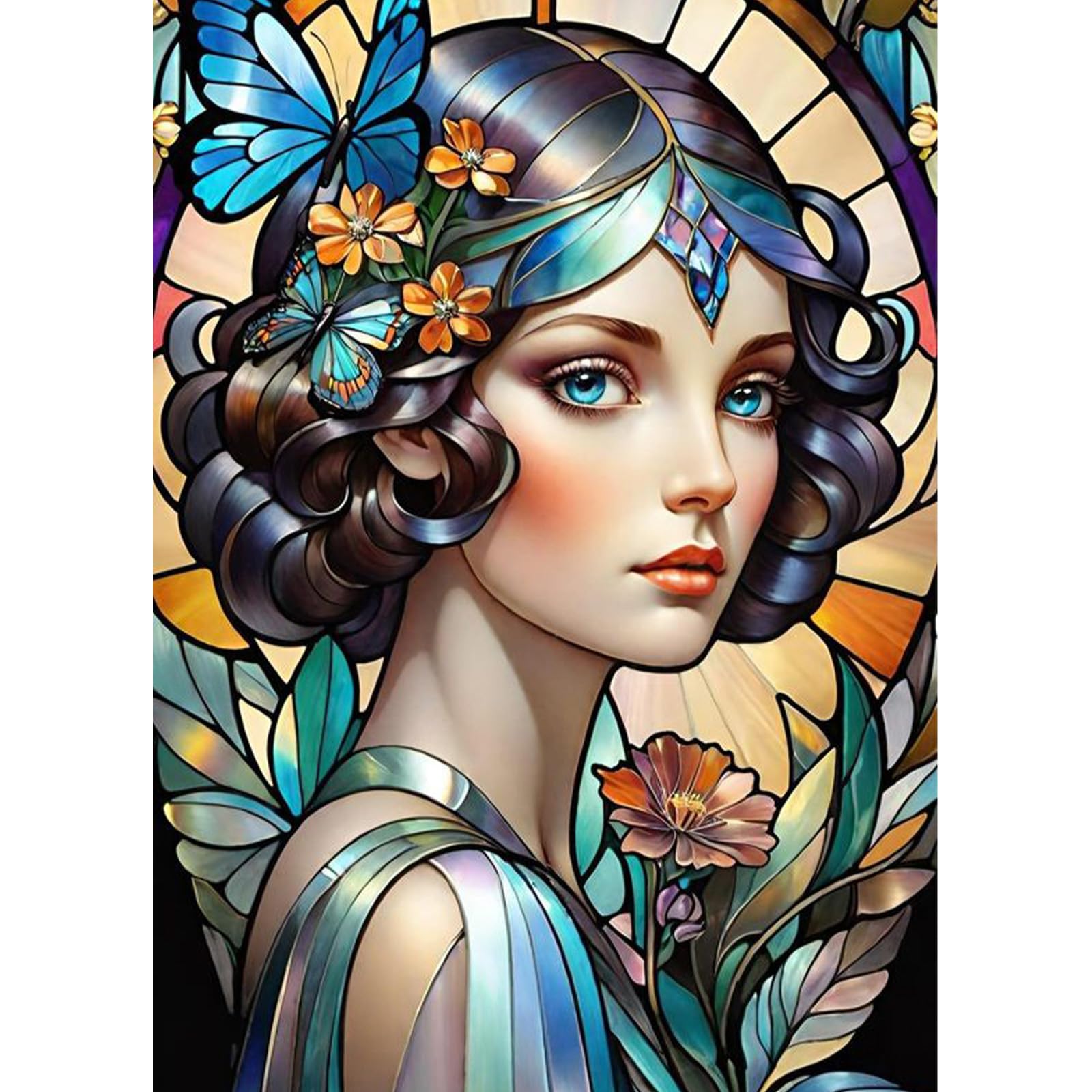 QENSPE Vintage Lady Diamond Painting Kits 5D Diamond Full Drill, DIY Diamond Art Kits for Adults Beginners, Colourful Style Gem Art Painting Crystal Art Crafts Wall Decor 12x16in / 30x40cm