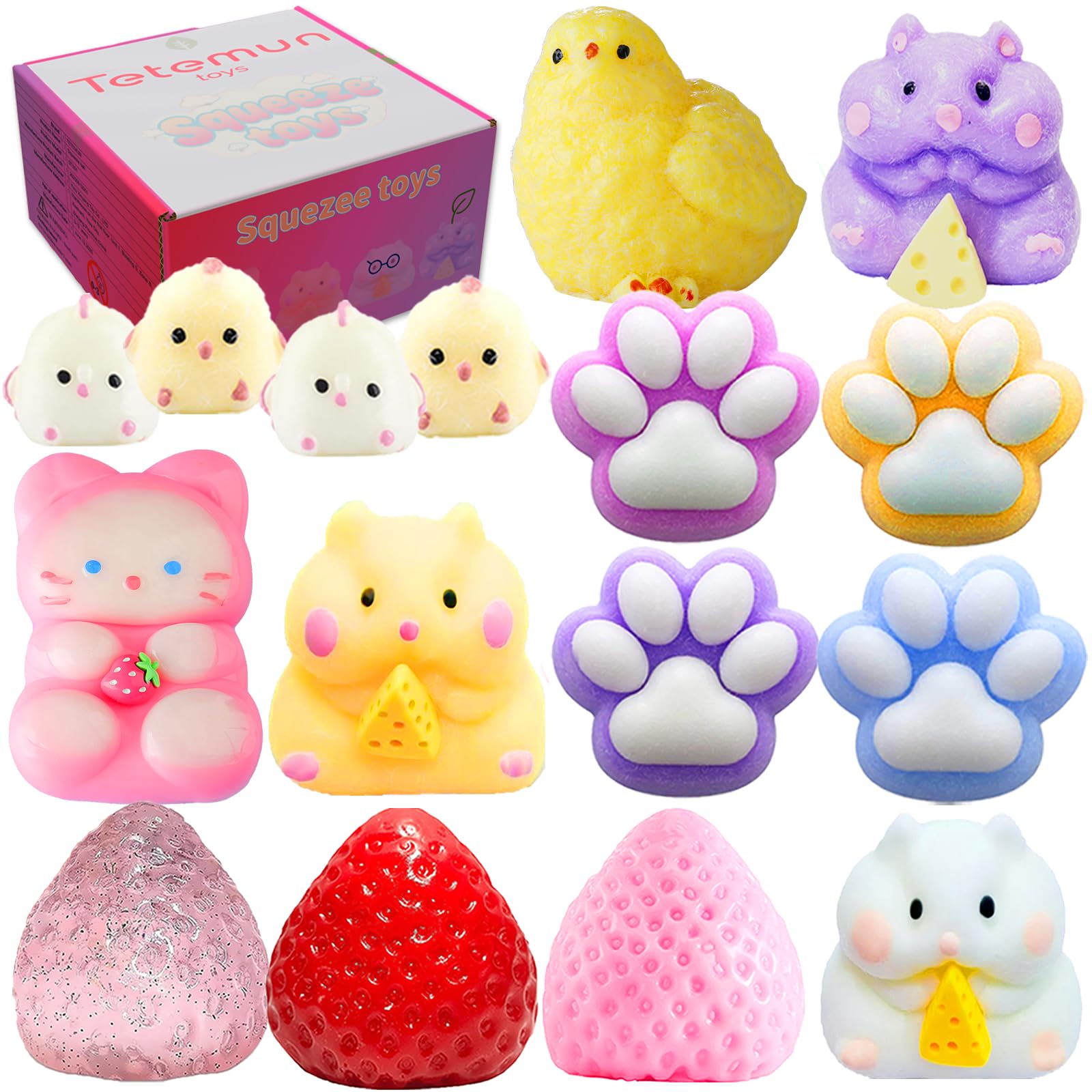 Photo 1 of 16 PCS Big Taba Squishy Set, Squishy Fidget Toys Kit, Include Squishies Chick , Cat Paws, Hamster, Stress Relief Toy, Squeeze Toys, Party Favors, Birthday Gift for Girls, Boys, Kids