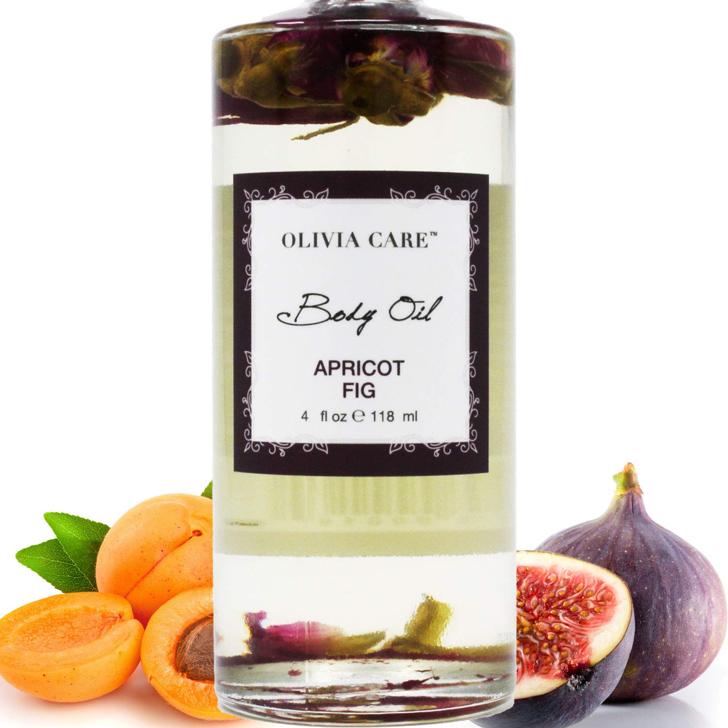 Apricot Fig Body Oil By Olivia Care - Vegan & Natural | Hydrating & Moisturizing - Infused with VITAMIN E, K & Omega Fatty Acids - Refreshing Fragrance - Reduce Dry Skin, Anti-Aging Properties - 4 OZ : Beauty