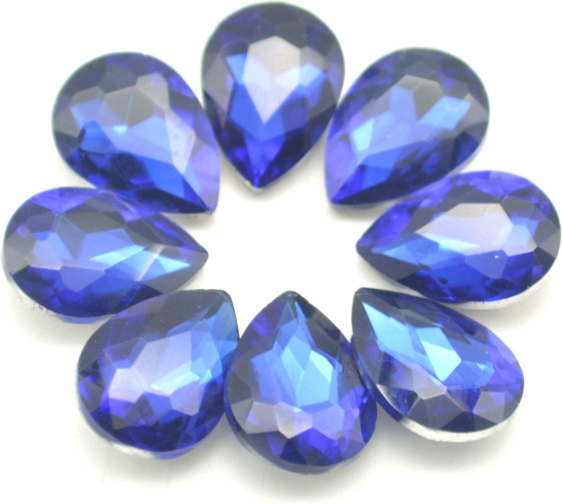 Catotrem Mixed Color Teardrop Shape Sew on Glass Crystal Diamante Rhinestone Craft 50pcs, 13x18mm(Blue-50pcs)