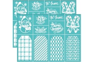 OLYCRAFT 2pcs 11x8.6 inch Christmas Stripes Stencils Self-Adhesive Silk Screen Printing Stencils Snowman Ringbell Silkscreen Stencils Reusable Mesh Transfer Stencil for Painting on Wood T-Shirts