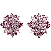 Faship Statement Crystal Rhinestone Floral Clip On Earrings