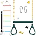 ShinyRelief 2 Pack Gym Swing Sets 48'' Trapeze Swing Bar Monkey Bar Heavy Duty Chain with Locking 6.8ft Climbing Rope Ladder Climbing Game for Accessories Tree House Playground Outdoor Play(Green)