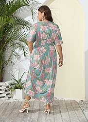OSTOO Women's Plus Size Hawaii Empire Waist Bat
