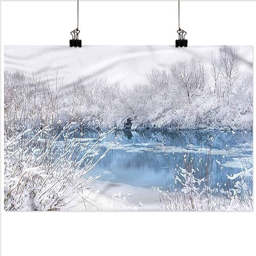 Amazon Com Winter Canvas Pictures Frozen Lake And Snowy Trees 24x24 Inch Print Painting For Wall Decor Home Decor Home Kitchen