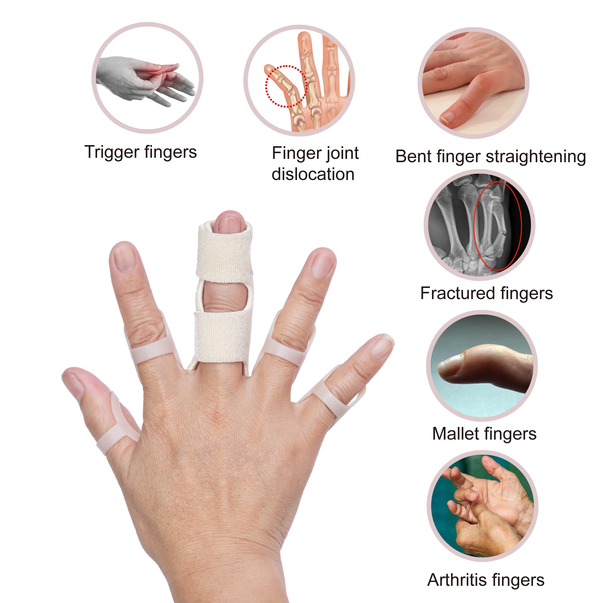 Oval Finger Splint 8 pcs and Trigger Finger Splints 2 pcs for Arthritis,Mallet Fingers - Comfortable and Effective Pain Relief Finger splints For Thumb, Index, Middle, Pinky or Ring Finger (4,5,6,7,8,9,10,11)