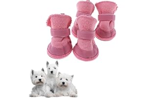 GABEFISH Pink Snow Boots for Puppies, Warm Dog Shoes, Anti Slip Fleece Boots for Dogs, Cute Waterproof Winter Cats Shoes Pink Size 4