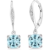 Gem Stone King Drop Dangle Earrings For Women | 7MM Cushion Cut Gemstone Birthstone and White Diamond | 925 Sterling Silver | Fine Jewelry Gifts for Her Mom Women Wife