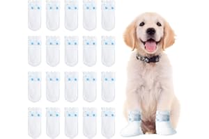 SUXGUMOE Disposable Dog Boots for Paw Protection, 20 Pcs Pet Shoes with Adjustable Self-Adhesive Bandage, Dog Disposable Foot Covers for Outdoor & Indoor Walking (Small)