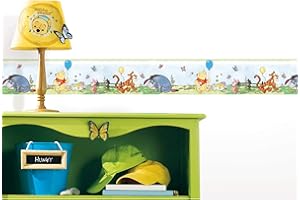 RoomMates Disney Winnie The Pooh Toddler Peel and Stick Wallpaper Border, blue, yellow, red, green