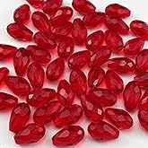 YUEXIGO 130pcs 6x8mm Teardrop Crystal Glass Beads for Jewelry Making, Faceted Vertical Hole Teardrop Glass Spacer Beads for Wind Chimes Bracelet Earring Necklace DIY Craft(Red)
