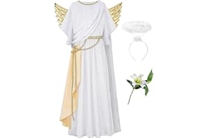 ReliParty Kid Angel Costume with Wings,Halo and Artifactual Lily Flower
