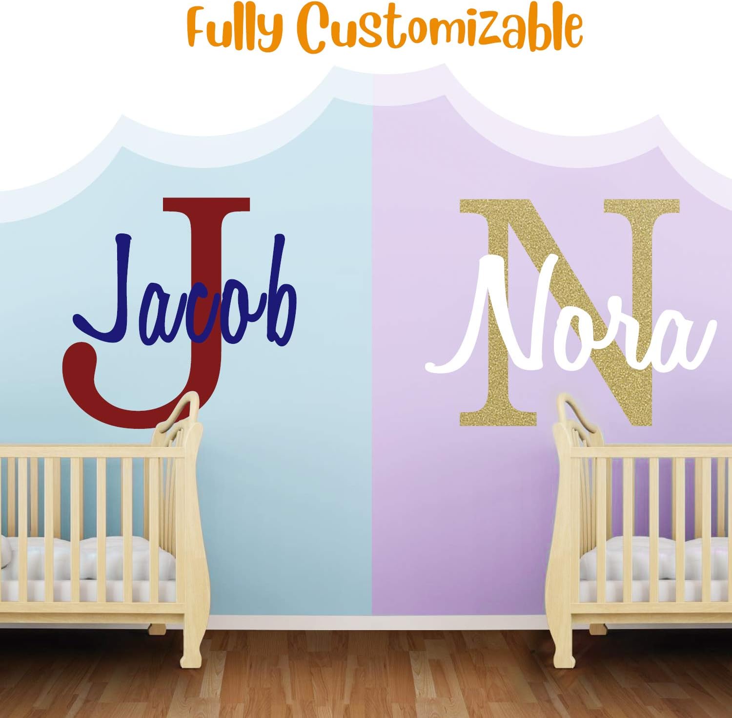 Custom Name & Initial - Premium Series - Baby Boy - Wall Decal Nursery for Home Bedroom Children (M511) (Wide 30" x 20" Height): Kitchen & Dining