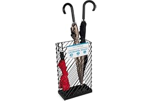 BIRDROCK HOME Decorative Umbrella Stand with Removable Water Tray - Large Metal Umbrella Rack and Cane Walking Stick Organizer for Entryway - Umbrella Holder for Indoor & Outdoor - Black, Diagonal