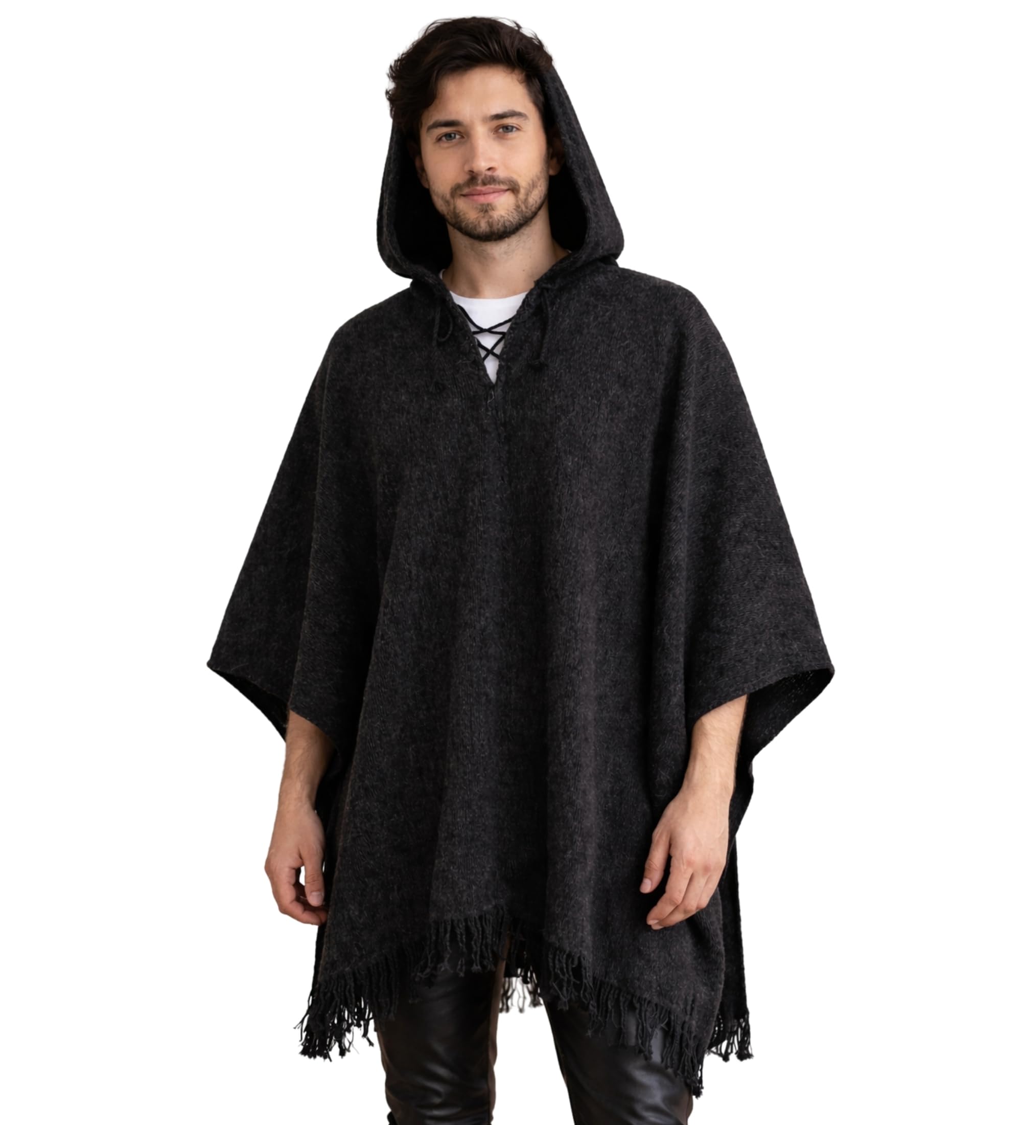 Gamboa Handmade Alpaca Wool Poncho Men Hoodie Fleece Knitted Mexican Poncho Blanket