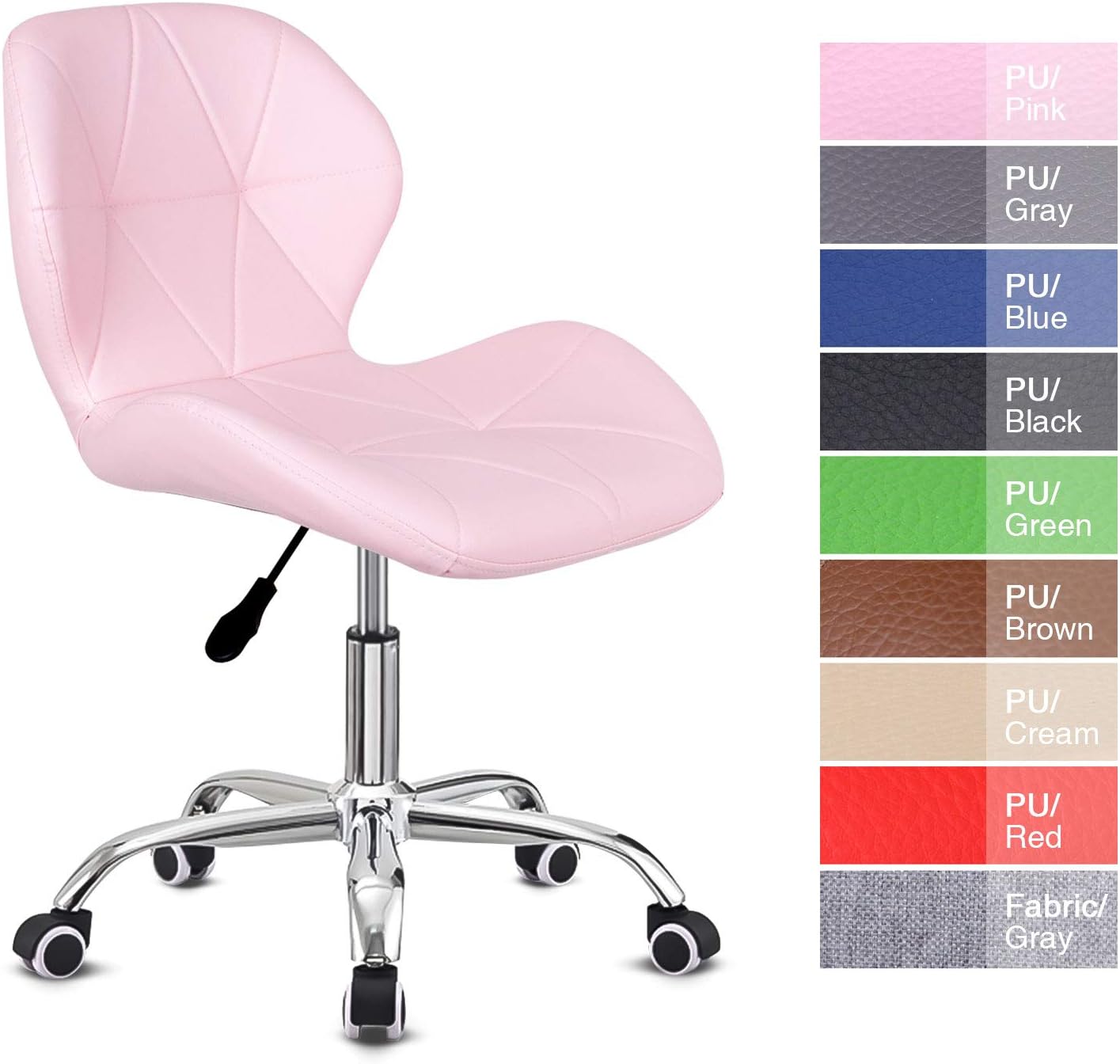 Outwin Office Swivel Desk Chair Pink PU Leather Padded Computer Chair