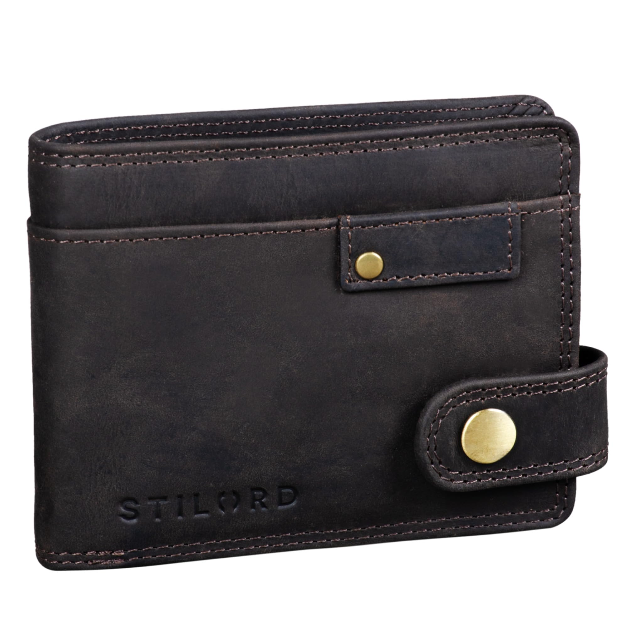 STILORD "Finley Leather Wallet for Men with RFID NFC Protection – Vintage Bifold Wallet with Press Stud – Genuine Leather Card Holder in Gift Box Colour:Dark - Brown