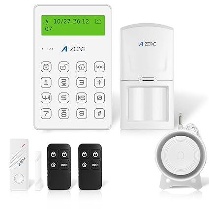 A-ZONE Mini GSM Alarm System Home Security, Wired Siren, Motion Sensors, Door Window Contact Sensor, Remote Controller for Wireless Home & Business ...