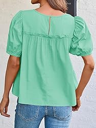 Tankaneo Womens Puff Sleeve Peplum Babydoll Tops