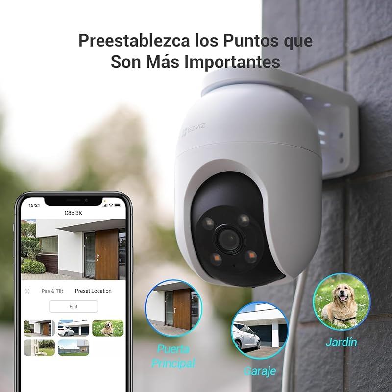 C8c 3K Kit de 2 Cámara WiFi Exterior 360°, Visión Nocturna en Color, Detección de Humanos/Vehículos con IA, Seguimiento Automático con Zoom, Defensa Activa con Luces/Sirena, Compatible con Alexa