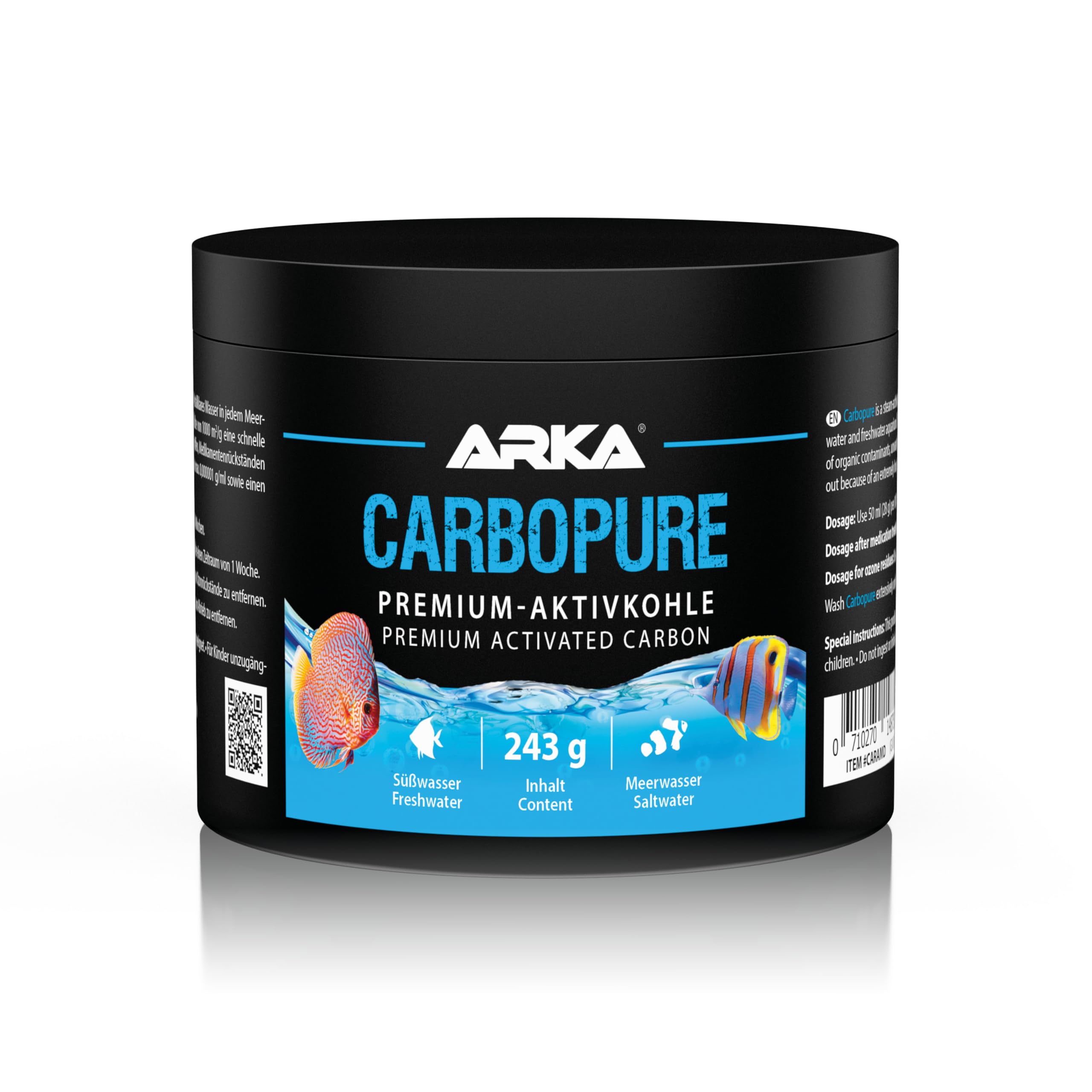 Aquarium activated carbon – ARKA Carbopure 500 ml – removes cloudiness, medication residue & colourants – acid-washed & steam-activated – for freshwater & marine tanks - crystal clear water