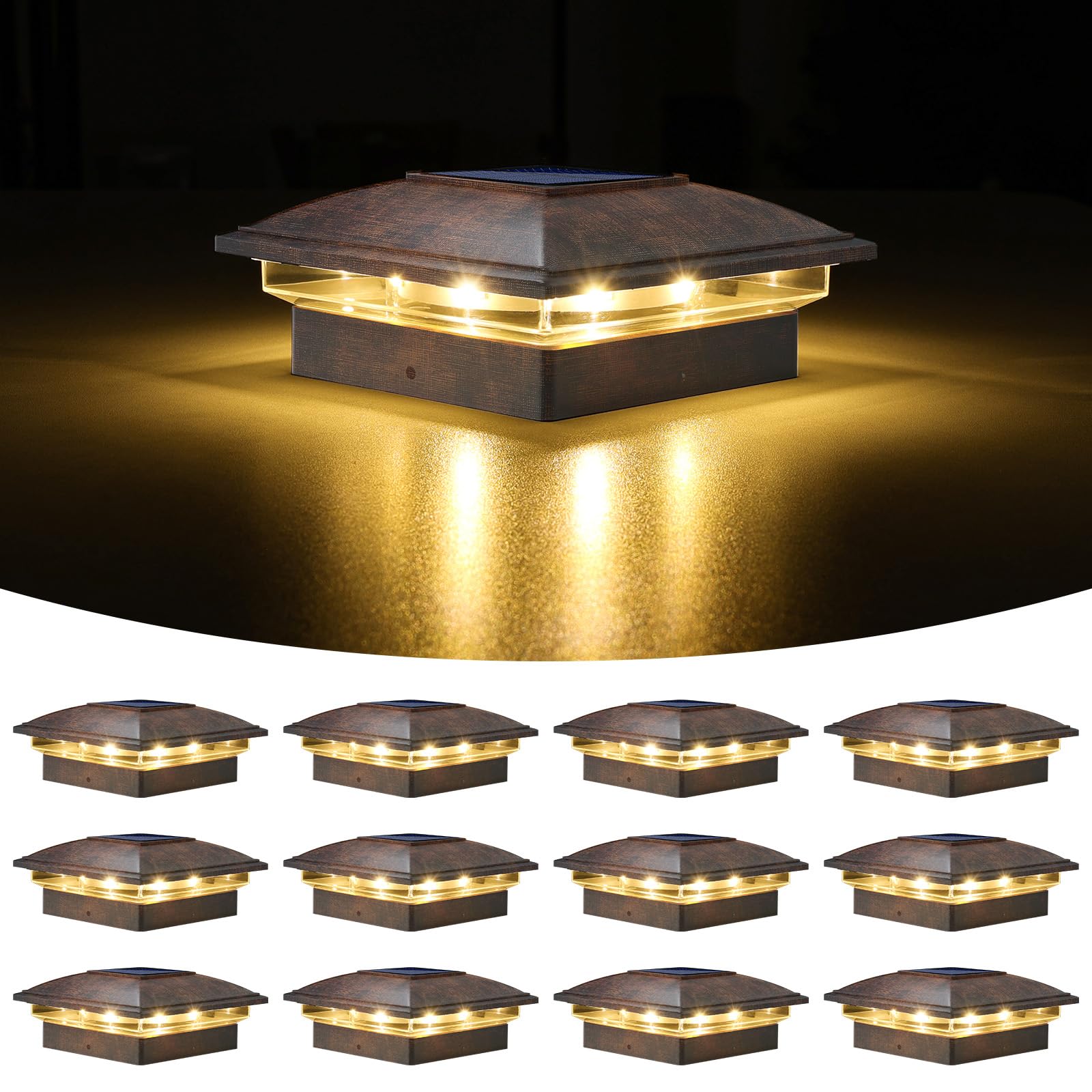 Photo 1 of VOLISUN Solar Post Cap Light Outdoor 12pack,Solar Deck Fence - Post Lights Waterproof for 4x4 Wooden/4x4 Vinyl, with Warm White/Cool White for Garden/Patio/Porch